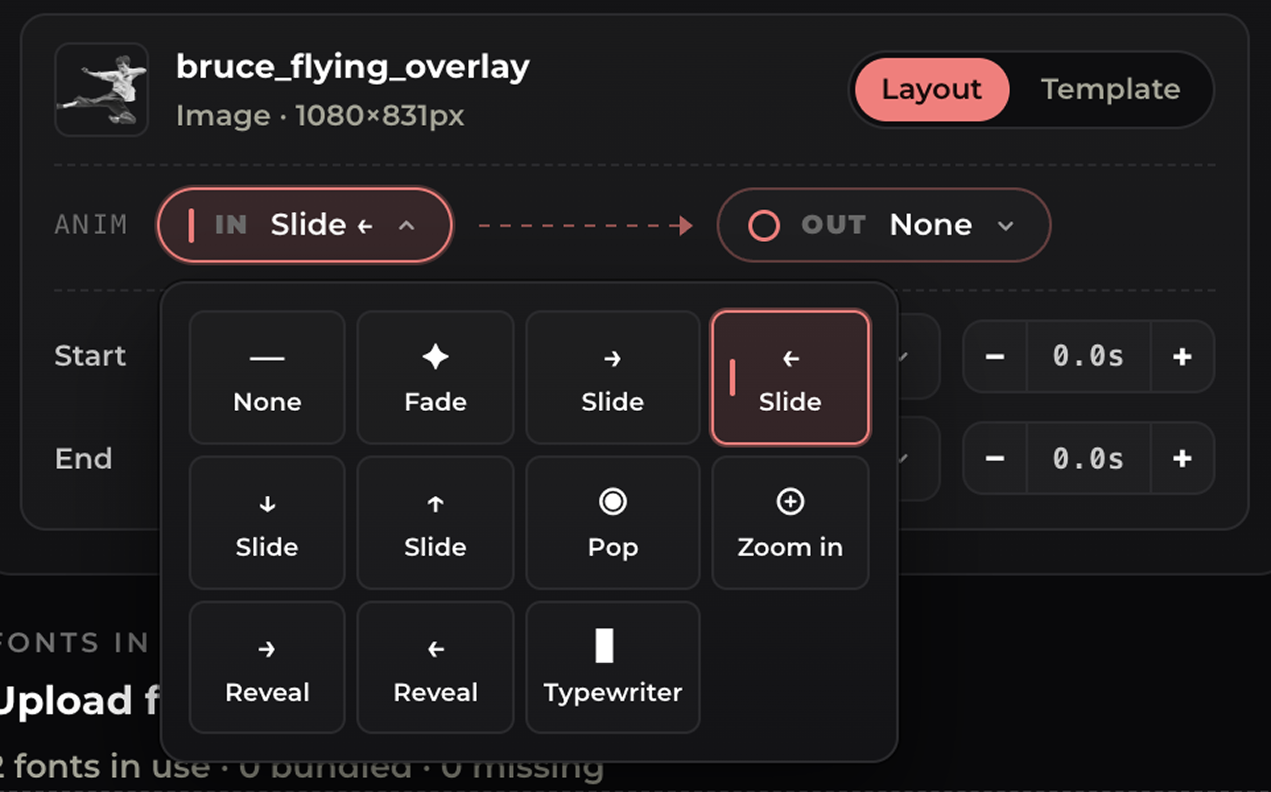 Selecting an overlay animation in the plugin