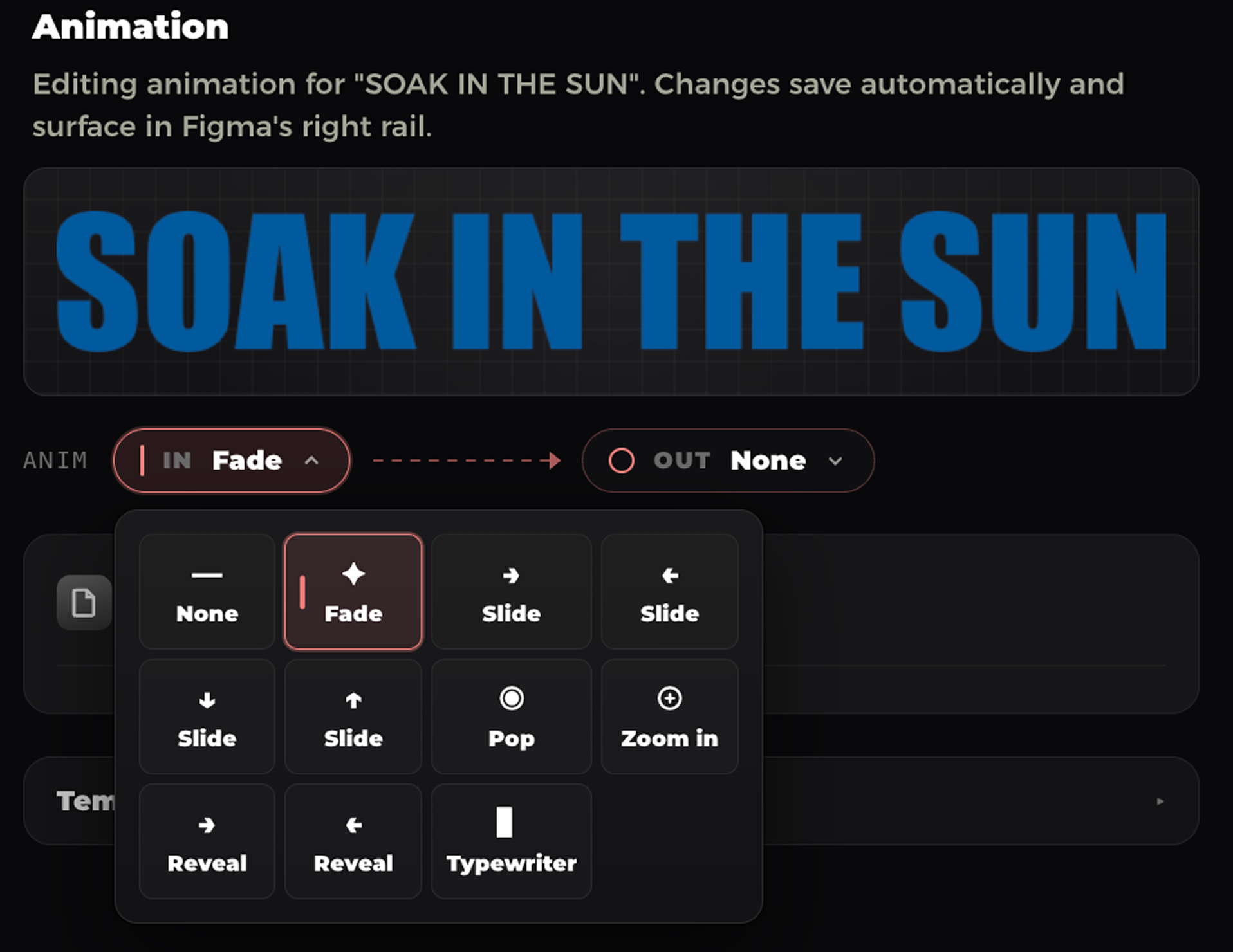 Selecting a text animation in the plugin